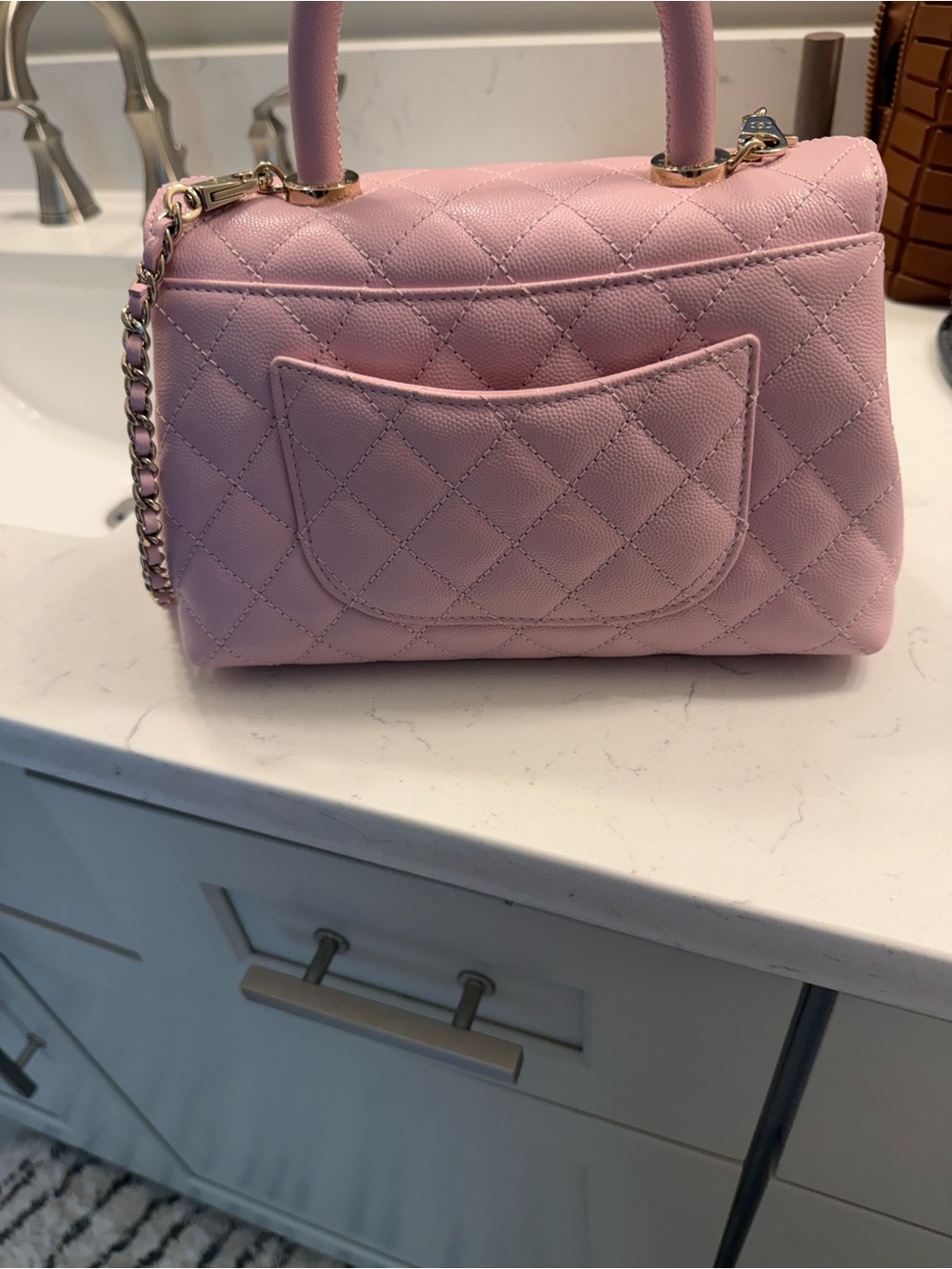 Chanel Quilted Top Handle Bag in Pastel Pink - Picture 13 of 16
